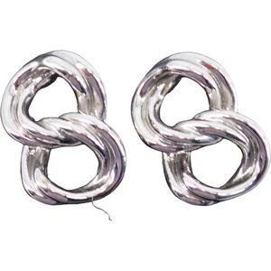 Chunky Bold Silver Tone Double Knot Fashion Earrings .75 Length Comes with Posts